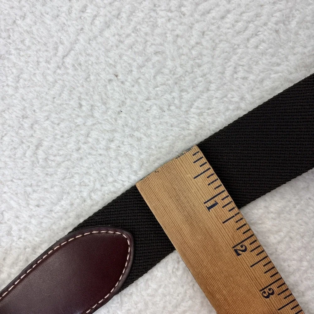 NEW LL BEAN‎ Mens Canvas Leather Waist Belt Size 44 Dark Brown Gold Brass Buckle